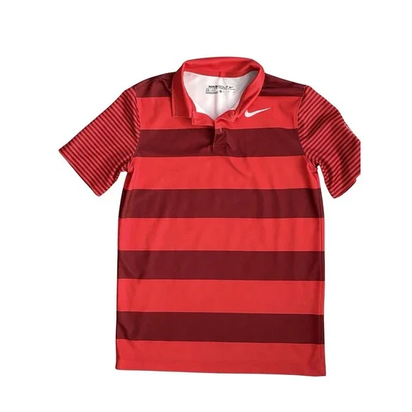 Nike Golf Youth TPG Sawgrass Short Sleeve Polo Size Medium Red Stripes Dri Fit - Picture 1 of 5